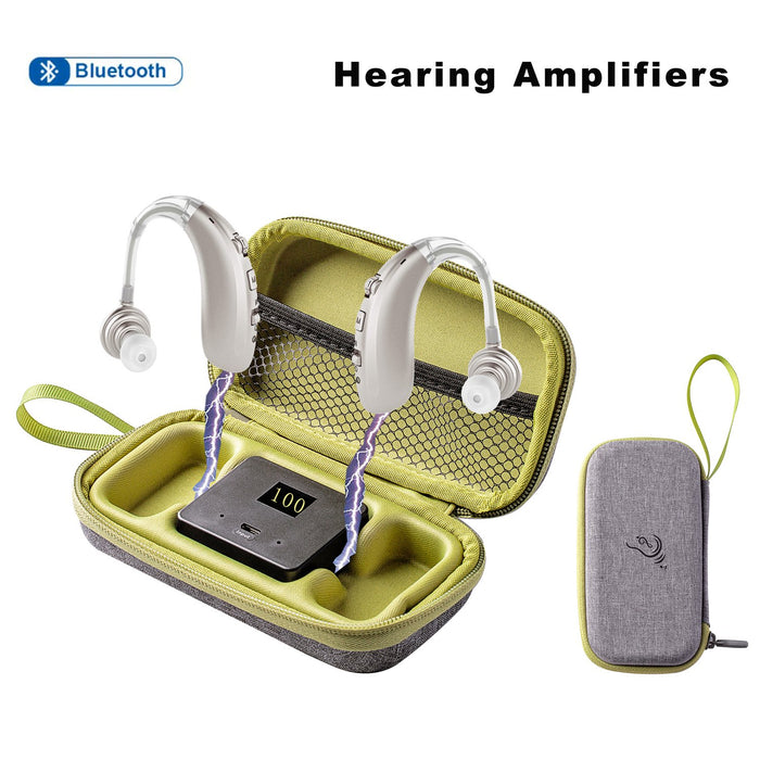 Bluetooth Hearing Aids, Rechargeable Hearing Amplifiers with Charging Case & Adjustable Modes, Personal Hearing Assist for Seniors Adults, 2 Pack