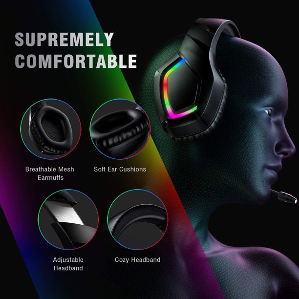 Doosl E80I Headphone Earbuds Audifonos 71 Surround Headset Gaming Wire Head Set With Mic RGB Light For PC PS5 Xbox One