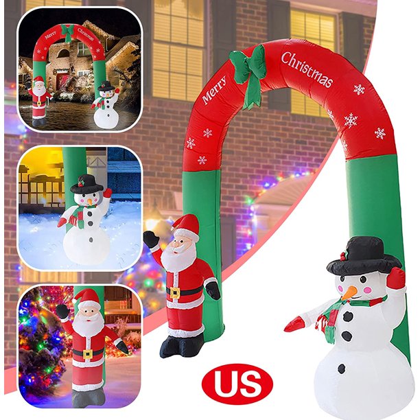 Vinmall 8ft Lighted Christmas Inflatable Archway Arch with Santa Claus and Snowman Cute Indoor Outdoor Garden Yard Party LED Lights Prop Decoration