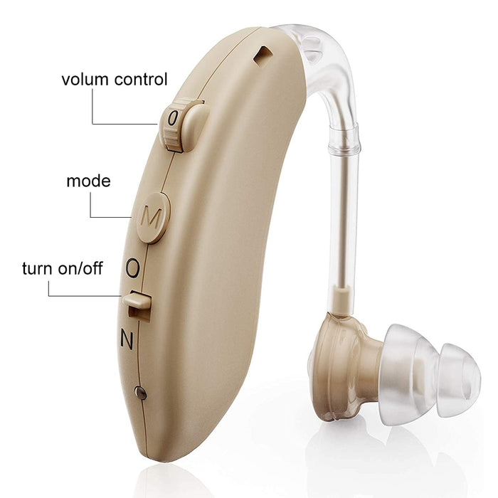 Rechargeable Hearing Aid, BTE Ear Assist Device, Volume Control, with Noise Reduction Function