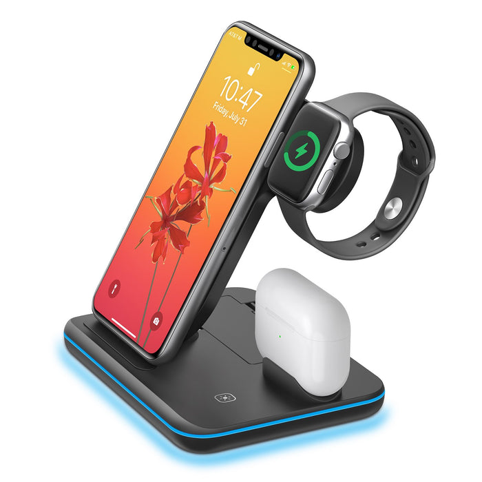 Doosl 3 in 1 Wireless Charger, Qi-Certified Fast Wireless Charging Station Compatible with Apple Android Devices