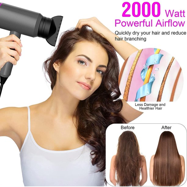 Ionic Hair Dryer,2000W Professional Hair Blow Dryers with Concentrator and Diffuser,Fast Drying Blow Dryer with 3 Heat Settings for Home Travel Salon Hotel