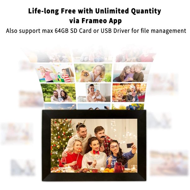 Digital Picture Frame 10.1 Inch WiFi Digital Photo Frame with IPS Touch Screen,16GB Storage, Auto-Rotate, Easy to Share Photo/Video via Frameo App from Anywhere