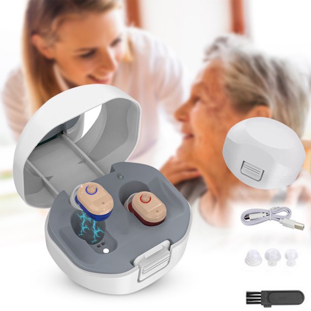 Vinmall Hearing Amplifier for Ears with Noise Reduction, Mini In-Ear Digital Hearing Aids for Seniors, Rechargeable Enhances Speech and Audio Sound Amplifier with Portable Charging Case