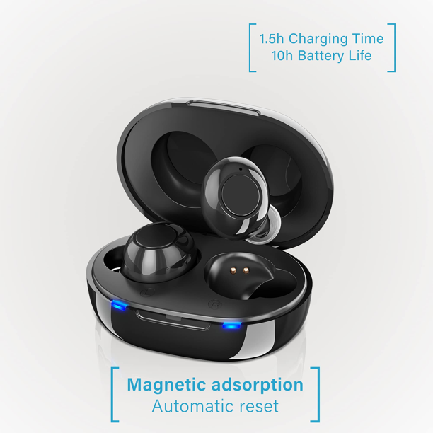 Vinmall Hearing Aid Rechargeable Digital Personal Sound Amplifier Devices for Seniors, Inner-Ear 2-Pack with Charging Box (Black)