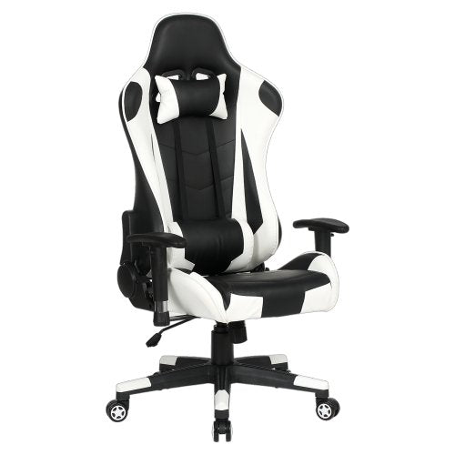 Gaming Chair Multi-Function Adjustment,Labradores Style Lumbar Support&Headrest,90°~180°Lying Design,Retractable Footrest,High Quality Leather Cushion,Reclining Computer Executive Desk Chairs,White